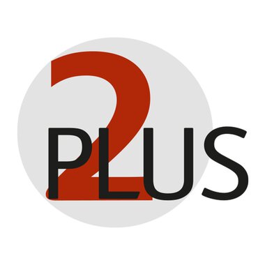 A simple and modern logo with the number "2" in red and the word "PLUS" in black text. The background is round and gray. | © 2-Plus Versicherungsagentur Logo