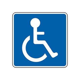 Ein Symbol für Barrierefreiheit mit einer stilisierten Person im Rollstuhl auf blauem Hintergrund. Es weist auf Einrichtungen hin, die für Menschen mit Behinderungen geeignet sind. | © Parkplatz für mobilitätseingeschränkte Personen