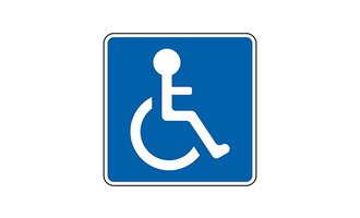 A symbol for accessibility on a blue background. It shows a stylized person in a wheelchair. | © Parkplatz für mobilitätseingeschränkte Personen