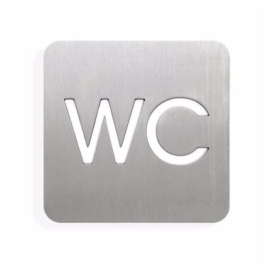 Ein modernes WC-Schild aus Edelstahl. Die Buchstaben "WC" sind deutlich sichtbar und sauber gestaltet. | © Barrierefreies WC