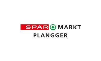 A logo of the SPAR market in Plangger. It features the inscription "SPAR MARKT PLAN GGER" in red and black letters. | © Sparmarkt Mario Plangger Logo
